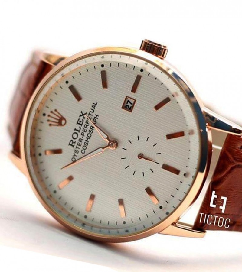 Brown Leather Strap Analog Watch For Men - Brown