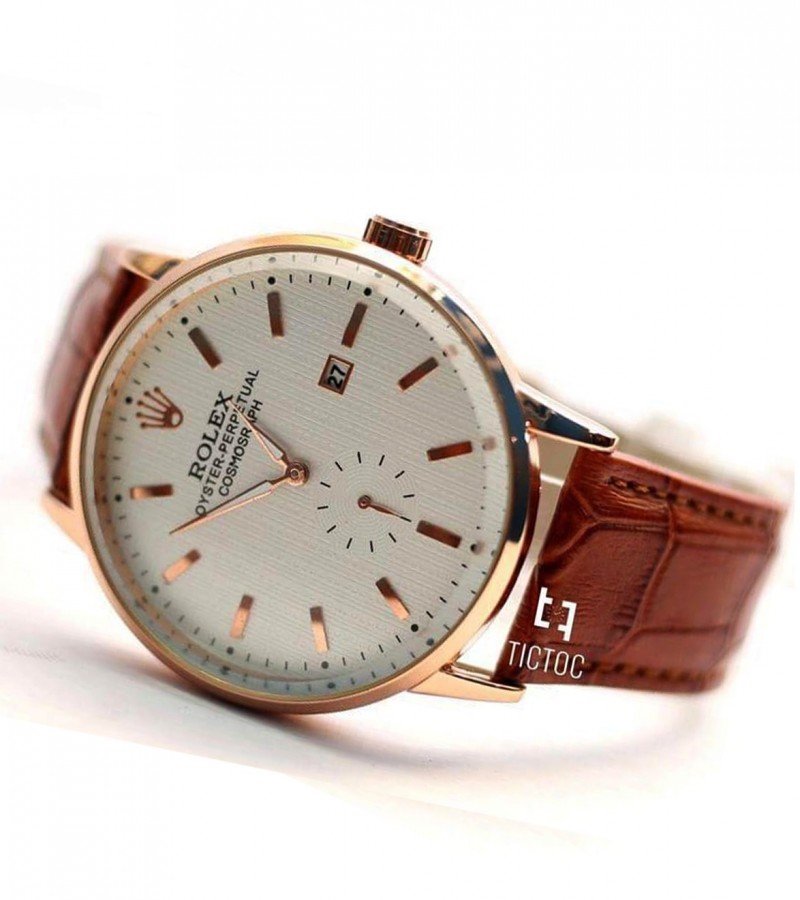 Brown Leather Strap Analog Watch For Men - Brown