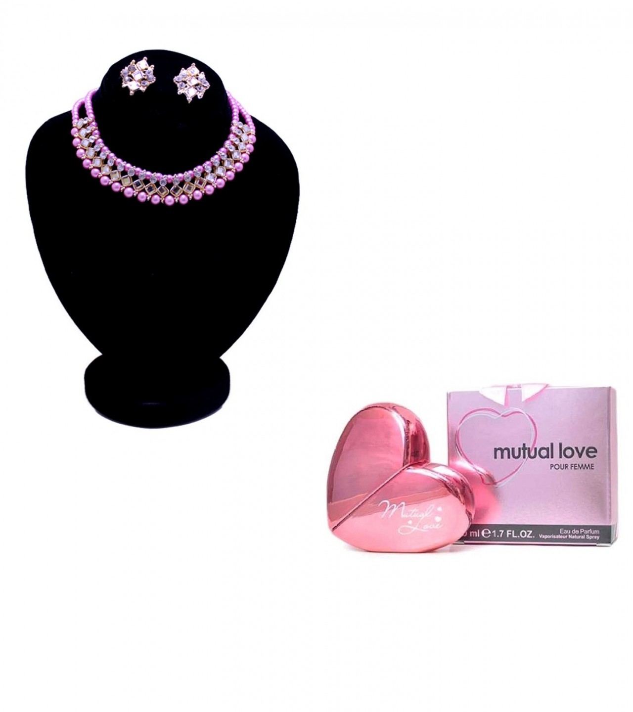 Combo of 2 - Pink Jewelry Set & Mutual Love Perfume 50 ml for Women - Pink