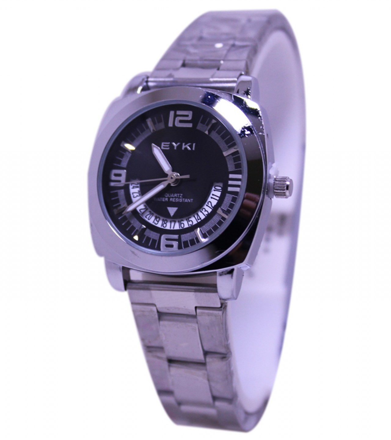 EYKI Stainless Steel Black Dial with Date Analog Watch for Women - Silver