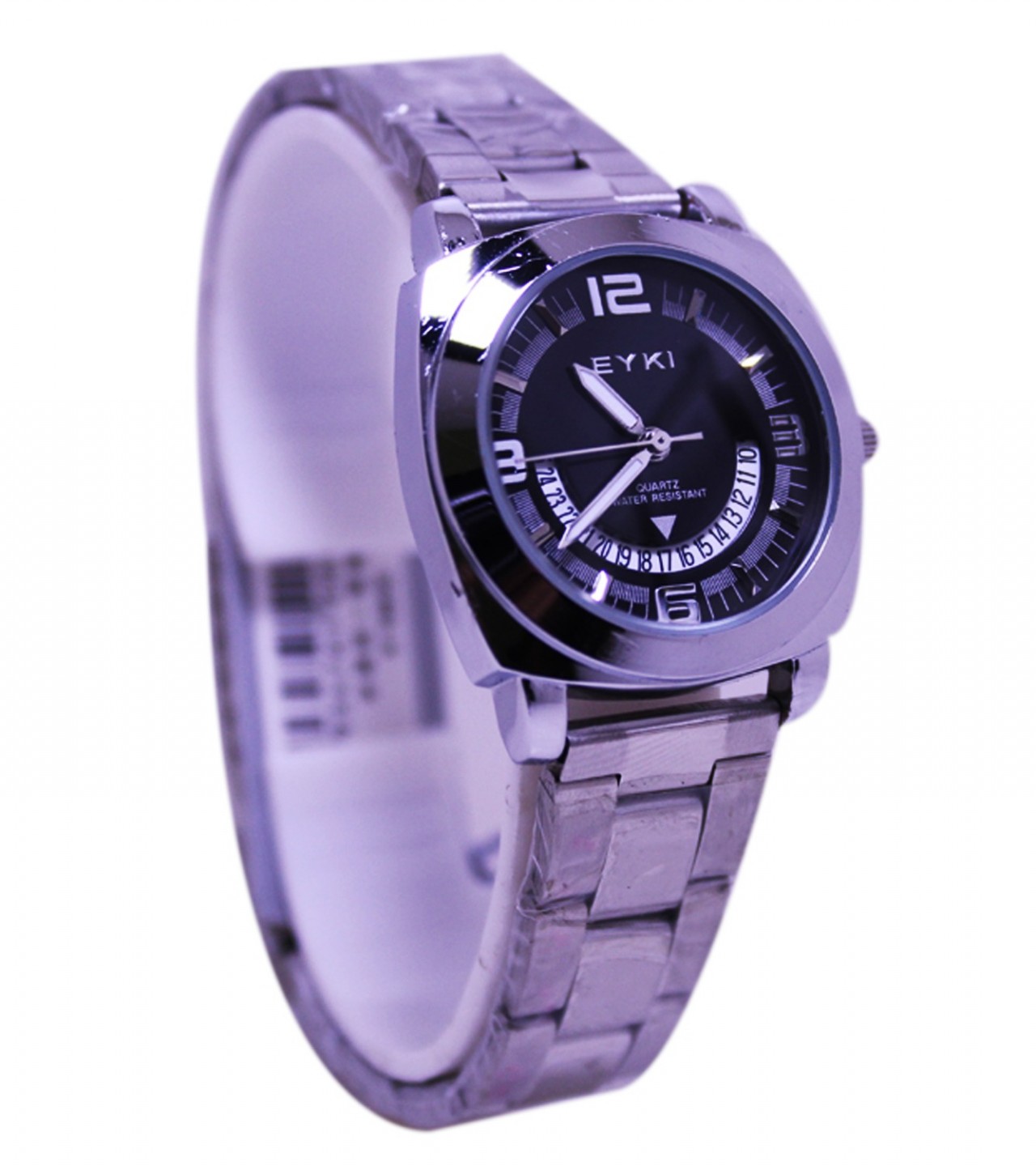 EYKI Stainless Steel Black Dial with Date Analog Watch for Women - Silver