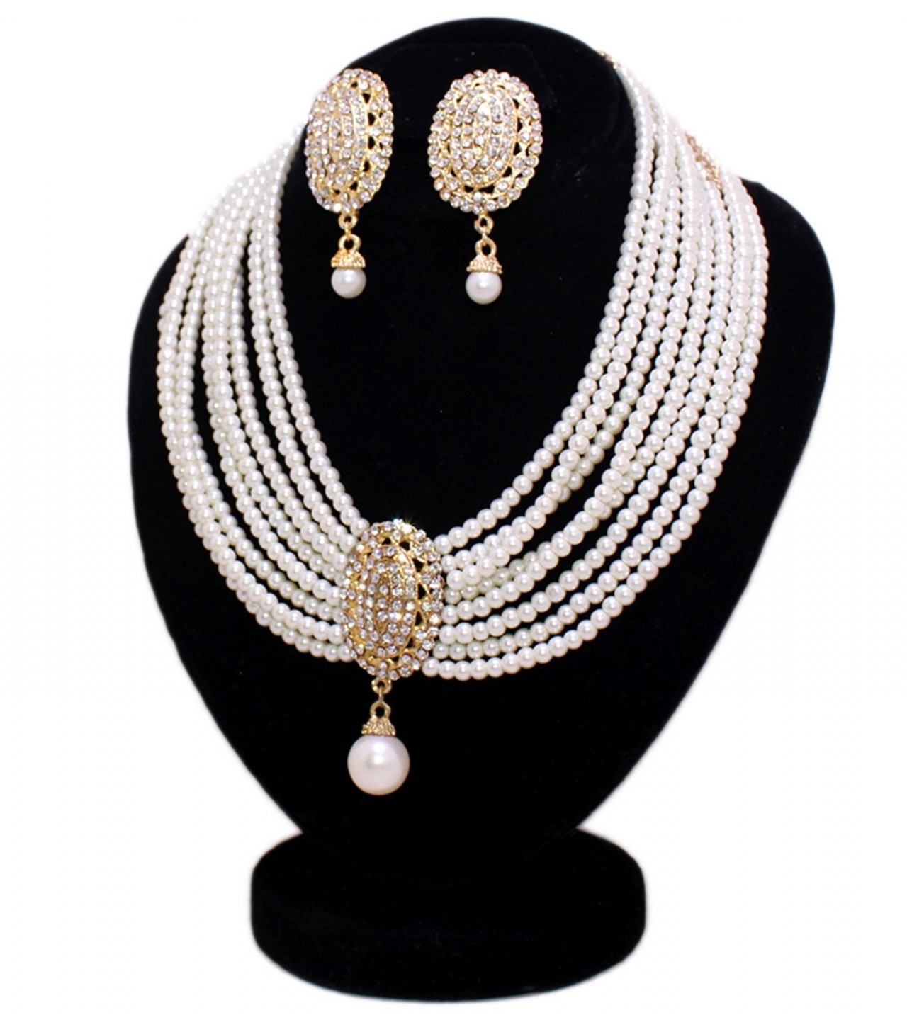 Off White Jewelry Set with Center Golden Stone for Women - Off White