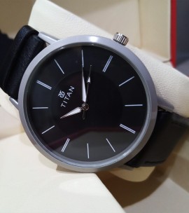 Titan watch black leather belt hot sale