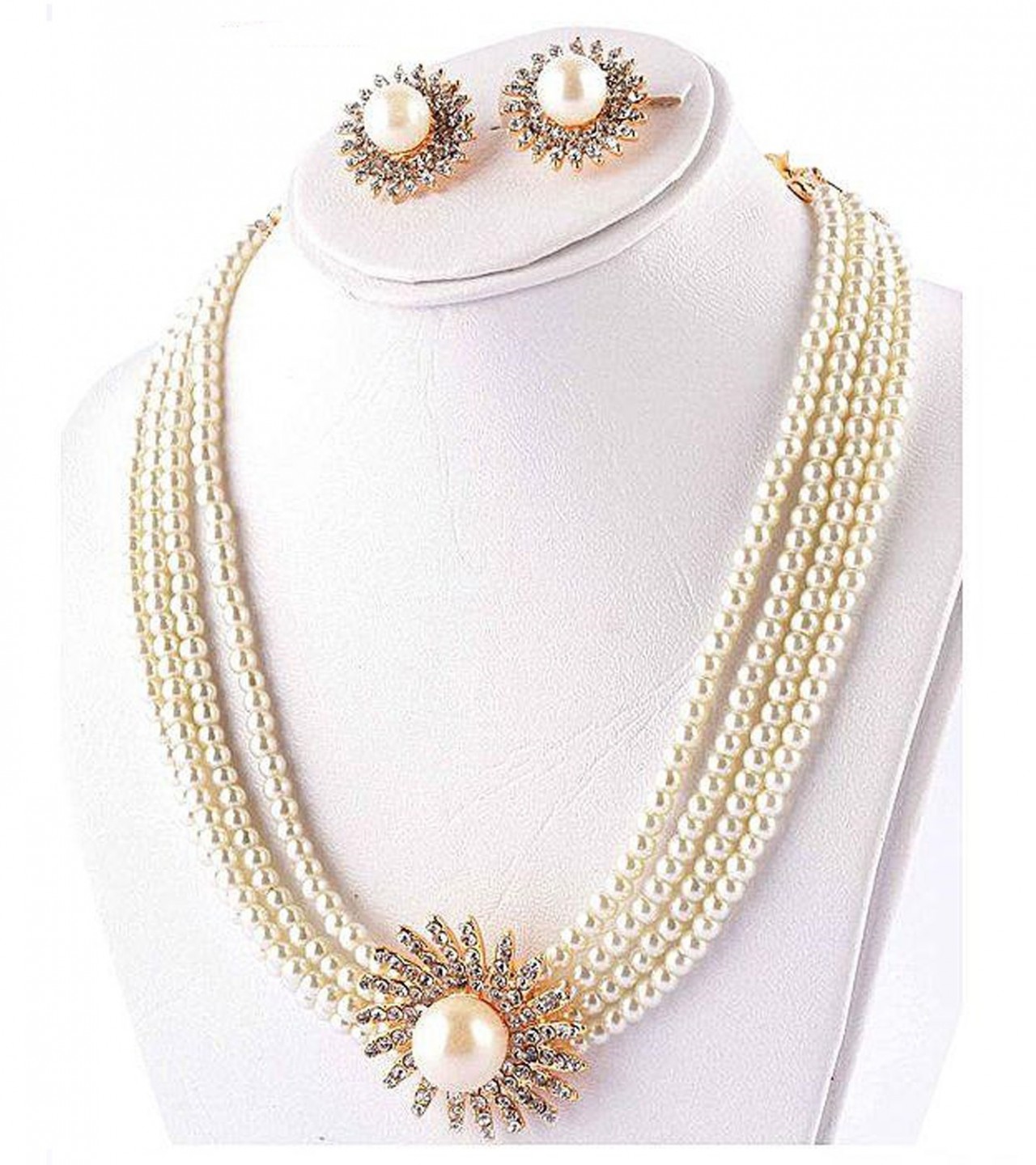 White Jewelry Set with Center Golden Flower Stone for Women - White